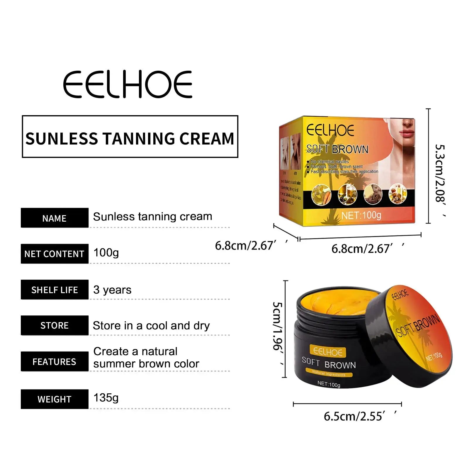 EELHOE-Creme bronzeador para rosto e corpo, bronzeador de longa duração, bronzeador de pele, protetor solar, nutritivo por radiação, loção autobronzeador natural