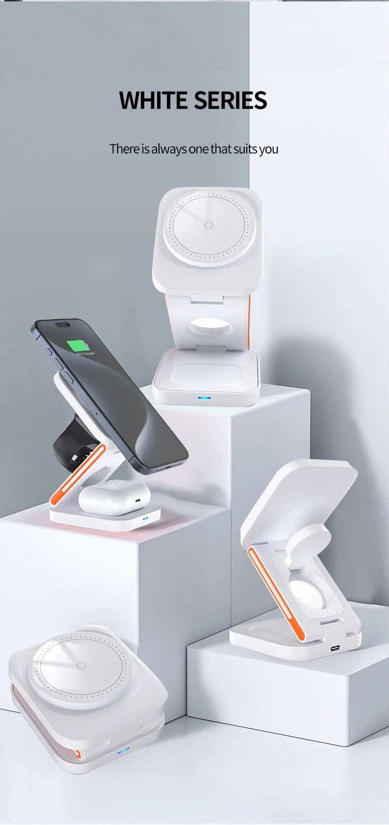 30W 3 em 1 Estação de carregamento dobrável Suporte de carregador sem fio magnético rápido para iPhone 15 14 13 12 Apple Watch 8 7 6 Airpods Pro