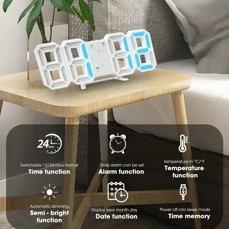 Relógio de parede digital com alarme eletrônico, Relógios de mesa Decoração para casa moderna, Decoração do quarto, Interior LED Relógios de mesa