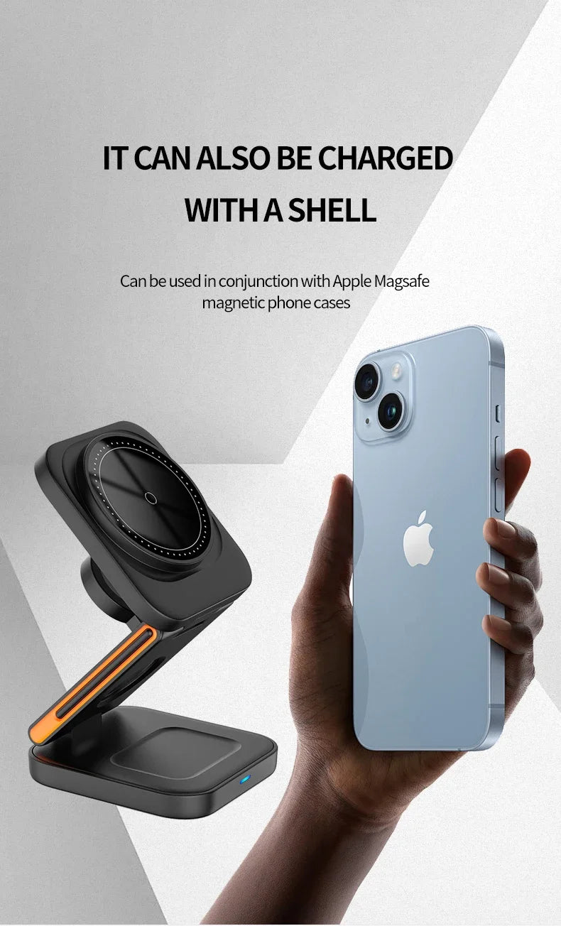30W 3 em 1 Estação de carregamento dobrável Suporte de carregador sem fio magnético rápido para iPhone 15 14 13 12 Apple Watch 8 7 6 Airpods Pro