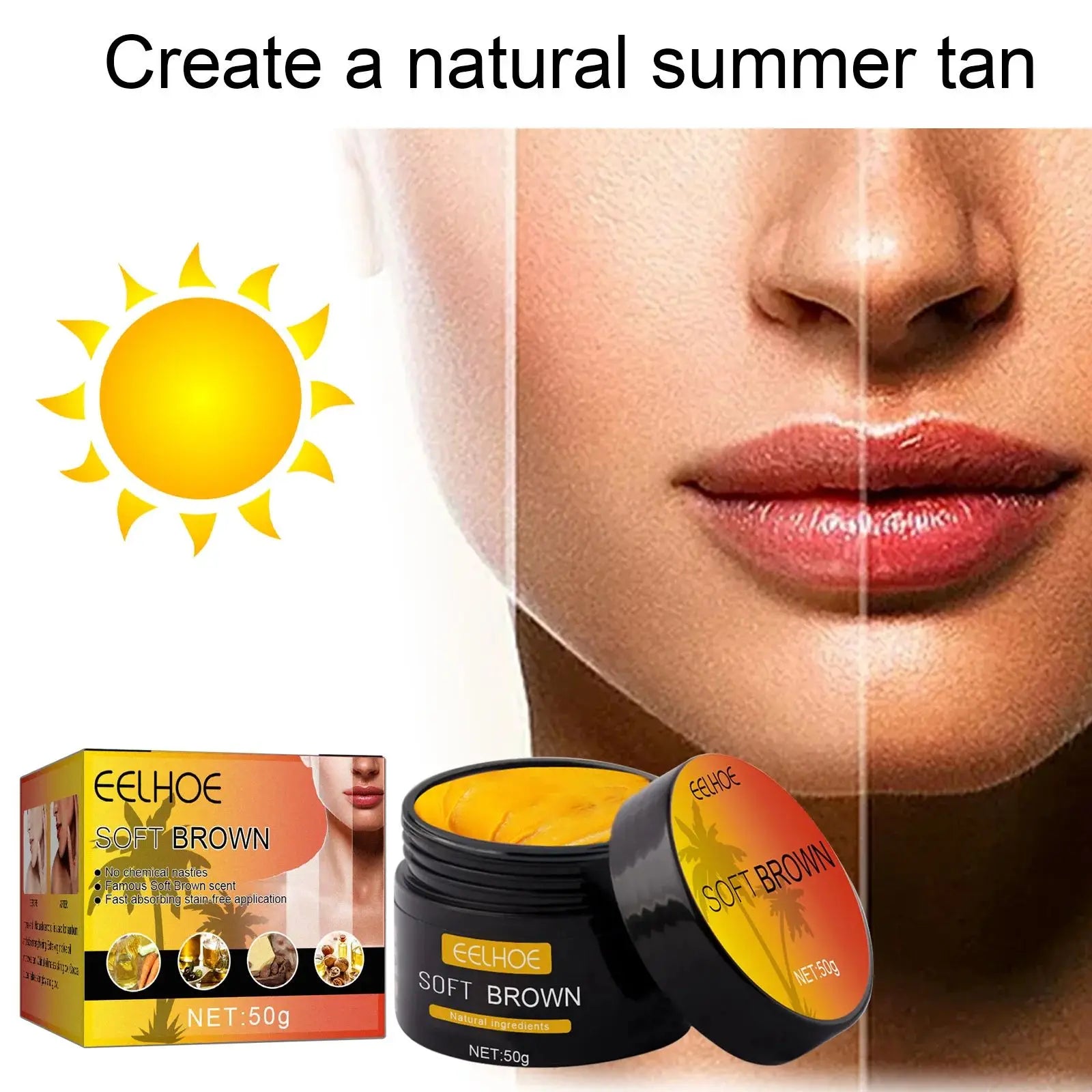 EELHOE-Creme bronzeador para rosto e corpo, bronzeador de longa duração, bronzeador de pele, protetor solar, nutritivo por radiação, loção autobronzeador natural