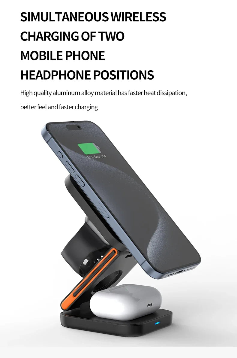 30W 3 em 1 Estação de carregamento dobrável Suporte de carregador sem fio magnético rápido para iPhone 15 14 13 12 Apple Watch 8 7 6 Airpods Pro