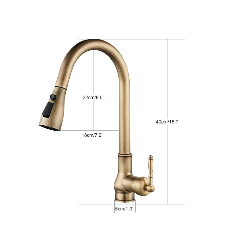 Torneira de guindaste extraível para pia de cozinha, torneira misturadora de água, quente e fria, bronze antigo, EL9021