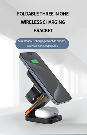 30W 3 em 1 Estação de carregamento dobrável Suporte de carregador sem fio magnético rápido para iPhone 15 14 13 12 Apple Watch 8 7 6 Airpods Pro