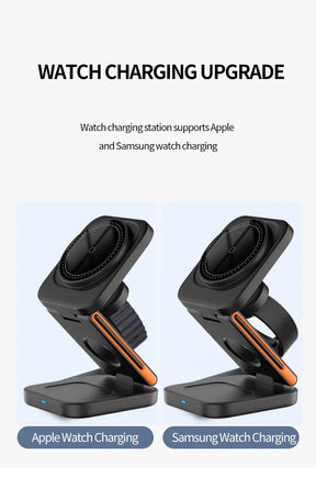 30W 3 em 1 Estação de carregamento dobrável Suporte de carregador sem fio magnético rápido para iPhone 15 14 13 12 Apple Watch 8 7 6 Airpods Pro