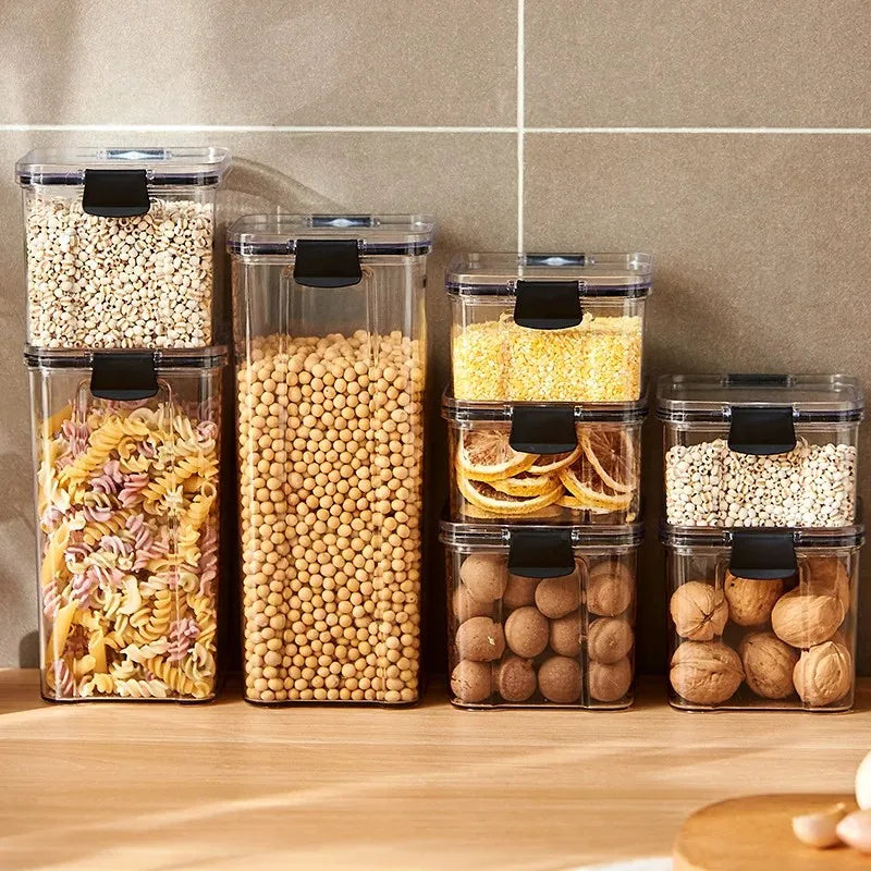 5 pçs conjuntos de frasco selado caixa de armazenamento de alimentos plástico transparente organizador de cozinha tanque multigrãos empilhável frascos de armazenamento selados secos
