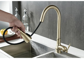 Torneira de guindaste extraível para pia de cozinha, torneira misturadora de água, quente e fria, bronze antigo, EL9021