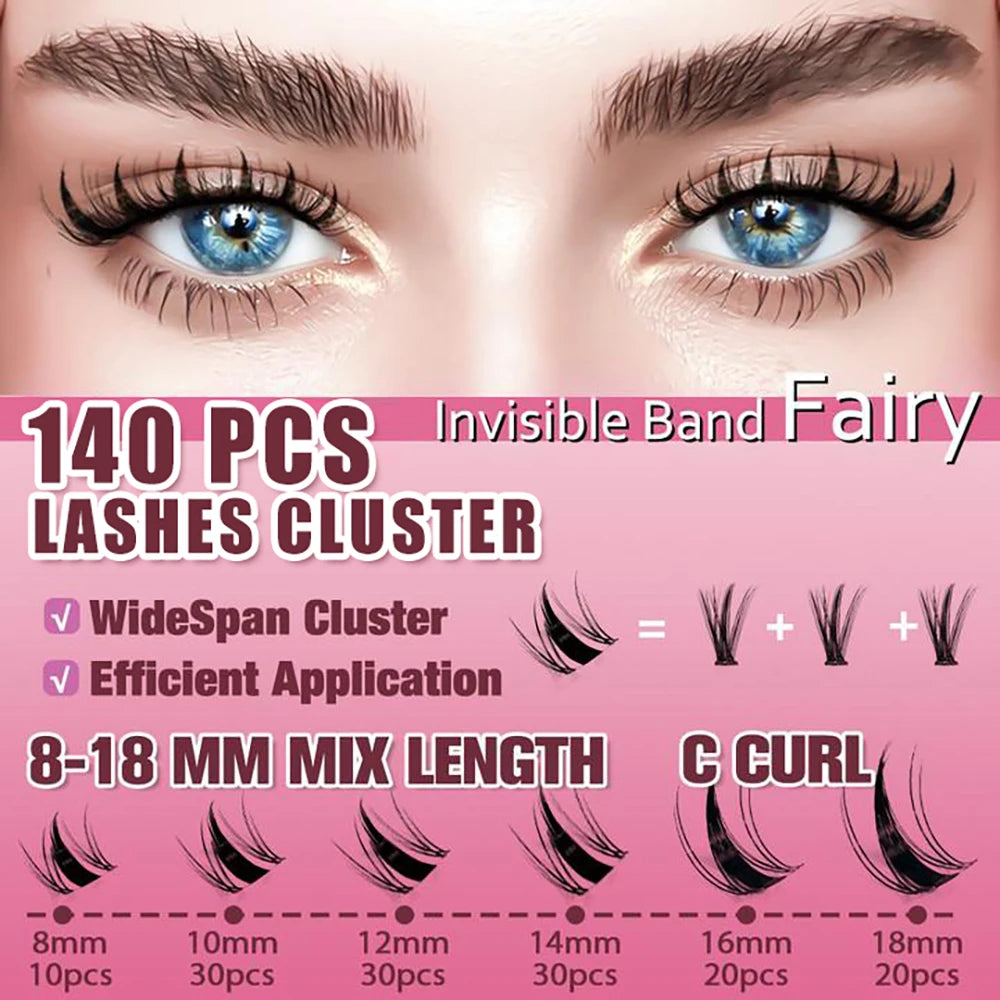 UcoolMe cílios Fairy Lashes Cluster C Curl 140 Pcs Clusters de Cílios Individuais Extensão de Cílios Postiços Natural Look Iniciante Frie