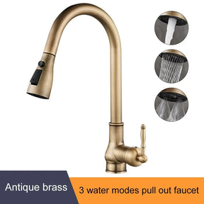 Torneira de guindaste extraível para pia de cozinha, torneira misturadora de água, quente e fria, bronze antigo, EL9021