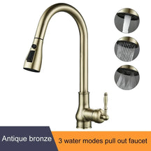 Torneira de guindaste extraível para pia de cozinha, torneira misturadora de água, quente e fria, bronze antigo, EL9021