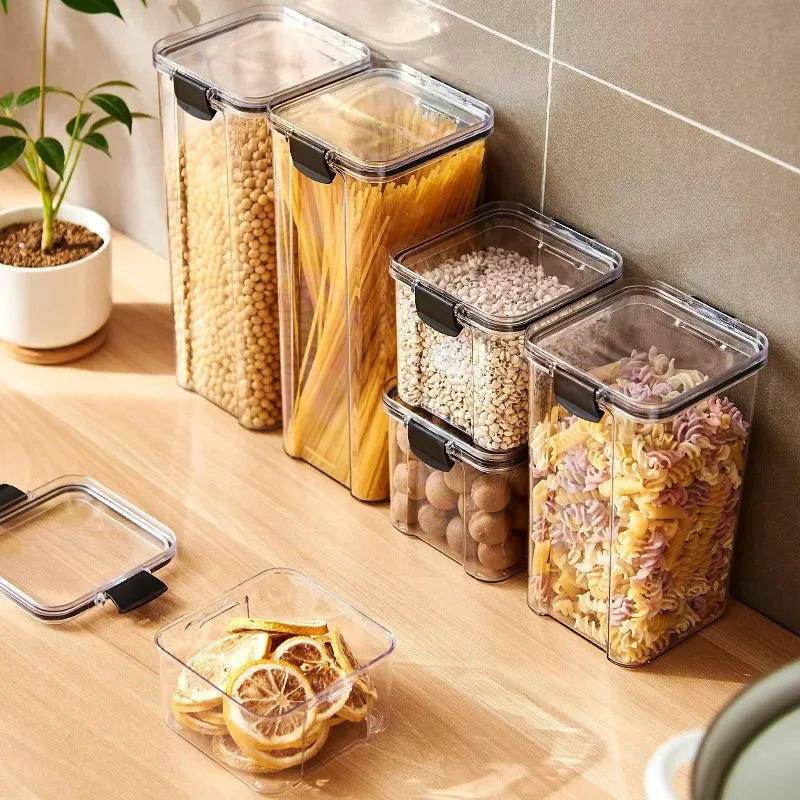 5 pçs conjuntos de frasco selado caixa de armazenamento de alimentos plástico transparente organizador de cozinha tanque multigrãos empilhável frascos de armazenamento selados secos